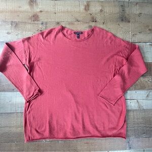 Eileen Fisher Cotton Silk Blend Long Sleeve Knit Top MEDIUM Coral Orange